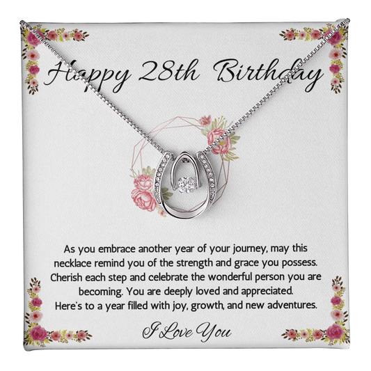 28th Birthday Women Gift Lucky in Love Message Card Necklace for Daughter Sister Girlfriend Jewelry From dad Mom Brother friend