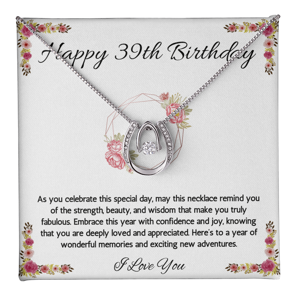 39th Birthday Women Gift Lucky in Love Message Card Necklace for Daughter Sister Mom wife Jewelry From dad Brother friend