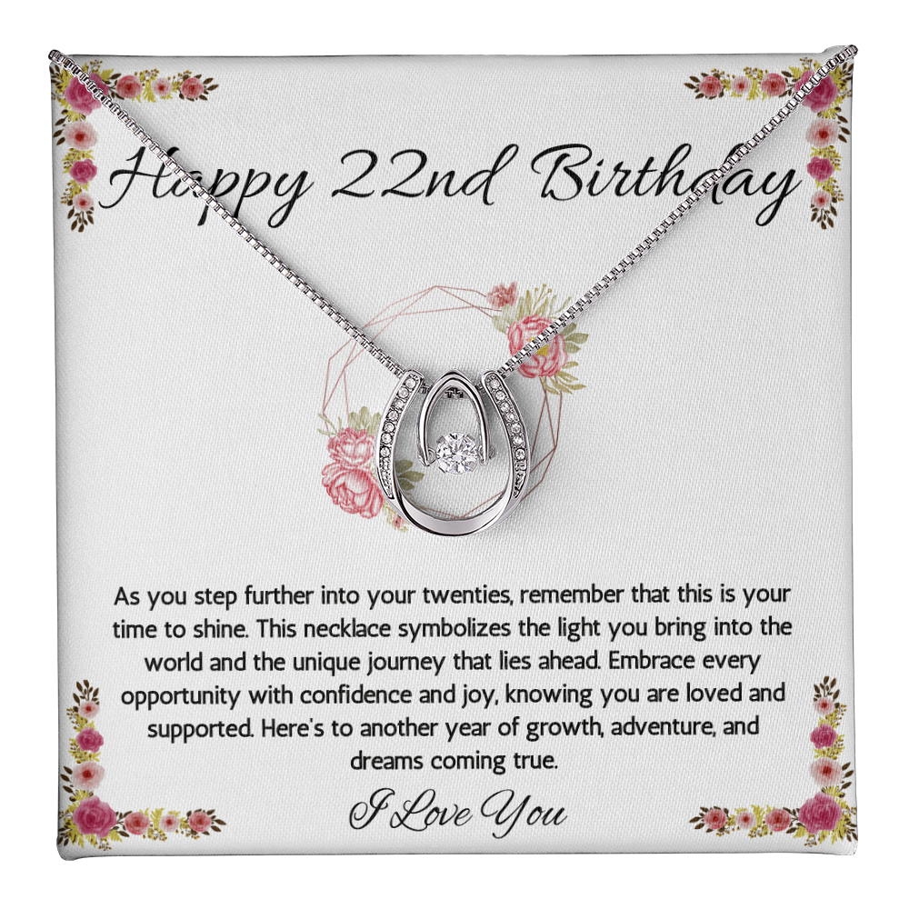 22nd Birthday Women Gift Lucky in Love Message Card Necklace for Daughter Sister Girlfriend Jewelry From dad Mom Brother friend