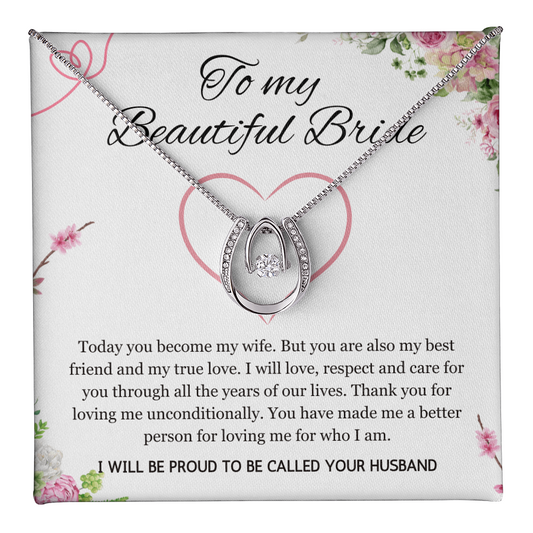Wedding Day Gift for Bride from Groom, Lucky in Love Necklace to My Beautiful Wife from Husband Present Jewelry