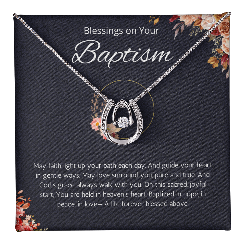 Baptism Gift Necklace, Christening Jewelry Present, Lucky in Love Necklace for Daughter, Adult Baptism Gift Goddaughter