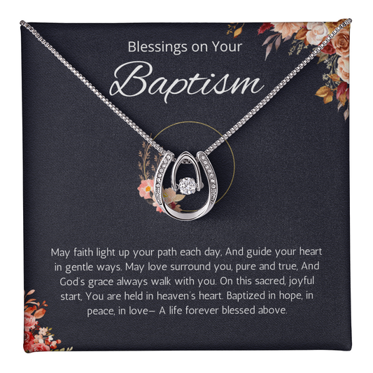 Baptism Gift Necklace, Christening Jewelry Present, Lucky in Love Necklace for Daughter, Adult Baptism Gift Goddaughter