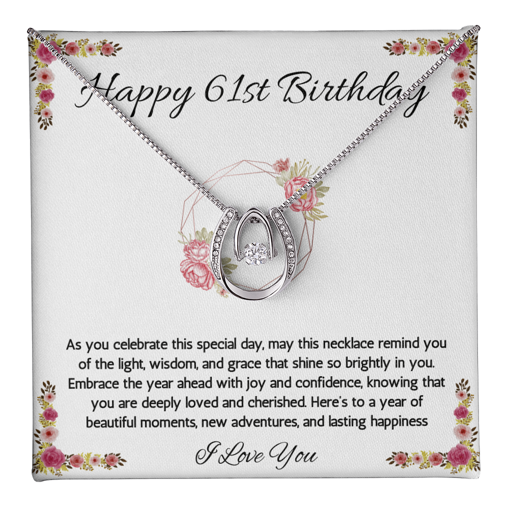 61st Birthday Women Gift Lucky in Love Message Card Necklace for Daughter Sister Mom wife Grandma Jewelry From dad Brother friend