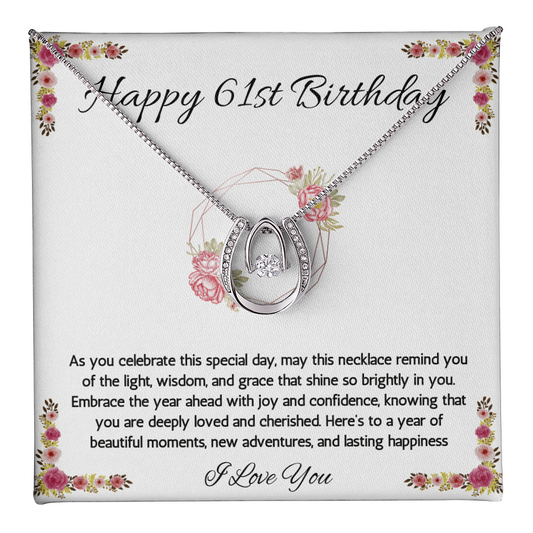 61st Birthday Women Gift Lucky in Love Message Card Necklace for Daughter Sister Mom wife Grandma Jewelry From dad Brother friend