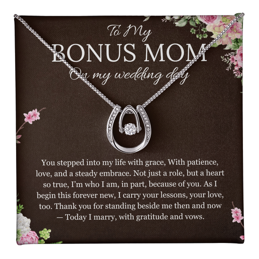 Bonus Mom Gift Necklace from Bride Step Mother Wedding Gift From bride Lucky in Love Gift Necklace From Bride to Stepmom from Stepdaughter