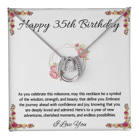 35th Birthday Women Gift Lucky in Love Message Card Necklace for Daughter Sister Mom wife Jewelry From dad  Brother friend