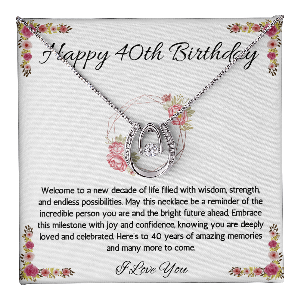40th Birthday Women Gift Lucky in Love Message Card Necklace for Daughter Sister Mom wife Jewelry From dad Brother friend