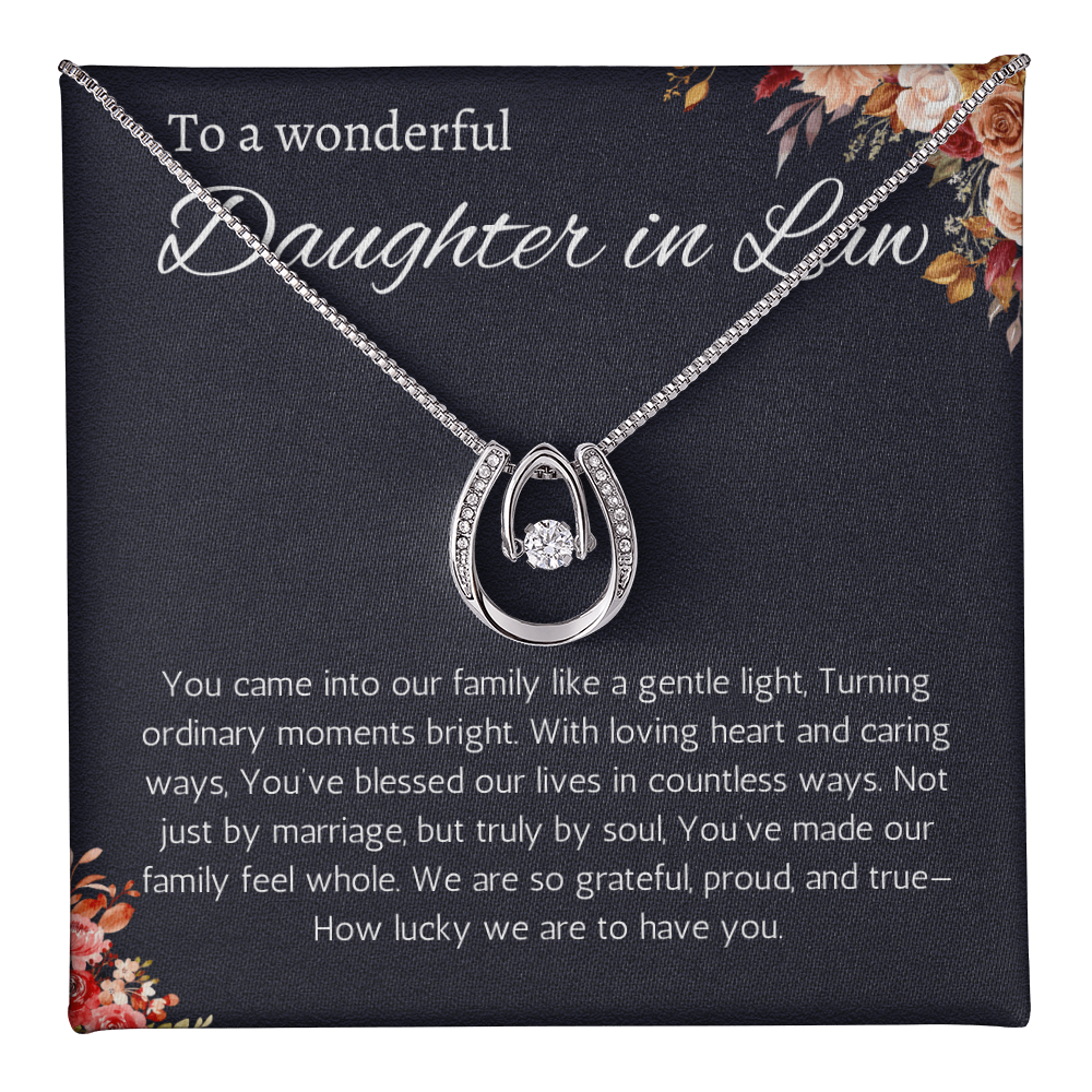 Daughter in Law Gift Necklace Birthday Wedding Gift Necklace for Daughter in Law Lucky in Love Necklace From Mother in Law Father in Law
