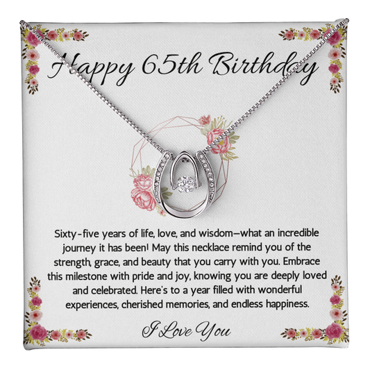 65th Birthday Women Gift Lucky in Love Message Card Necklace for Sister Mom wife Grandma Jewelry From dad Brother friend