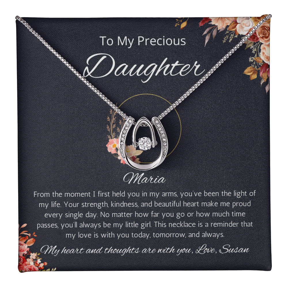 Daughter Gift Necklace from Mom, Dad Personalized Birthday Gift for Daughter Graduation Gift Jewelry Christmas Gift from Father Lucky in Love Necklace