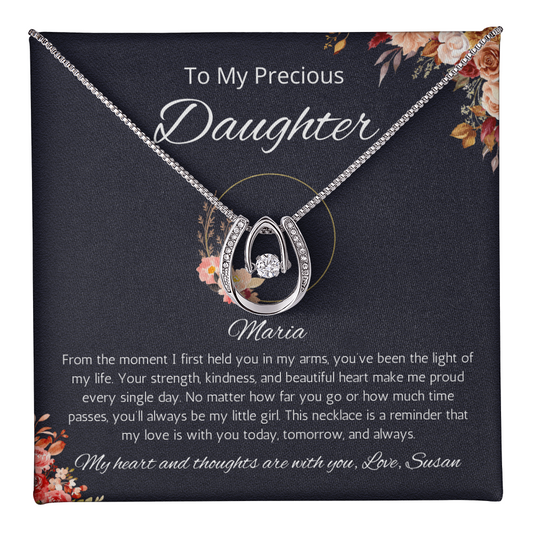 Daughter Gift Necklace from Mom, Dad Personalized Birthday Gift for Daughter Graduation Gift Jewelry Christmas Gift from Father Lucky in Love Necklace