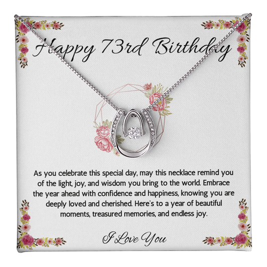 73rd Birthday Women Gift Lucky in Love Message Card Necklace for Sister Mom wife Grandma Jewelry From dad Brother friend