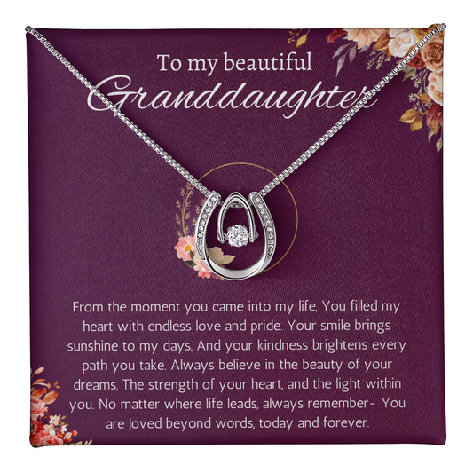 Granddaughter Gift Necklace for Birthday Christmas, Valentines, Mothers Day, Graduation Jewelry from Grandpa Grandma Lucky in love