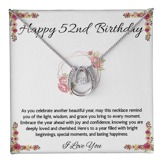 52nd Birthday Women Gift Lucky in Love Message Card Necklace for Daughter Sister Mom wife Grandma Jewelry From dad Brother friend