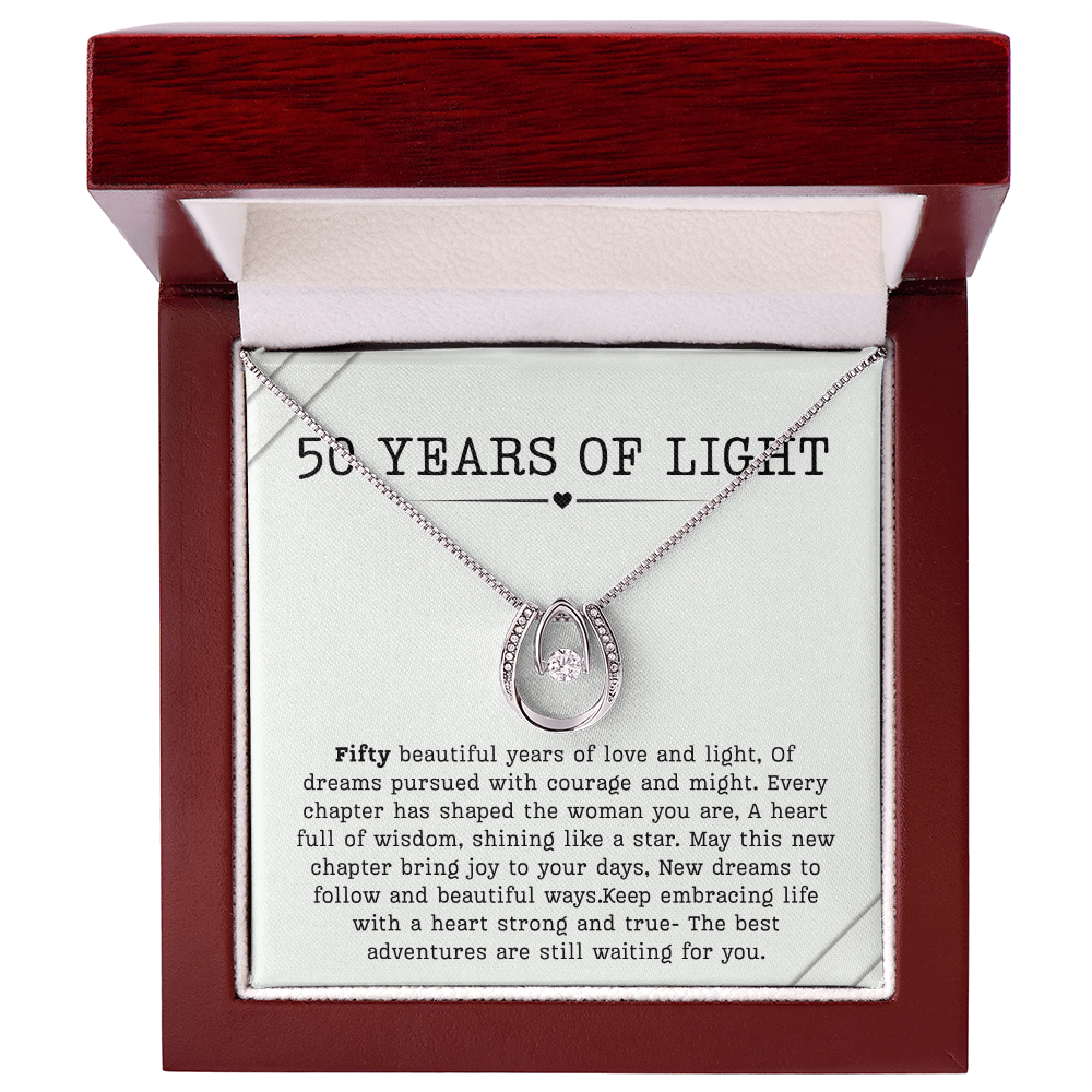 50th Birthday Necklace, Turning 50 Jewelry, Milestone Fifty Birthday Gift Lucky in Love Present