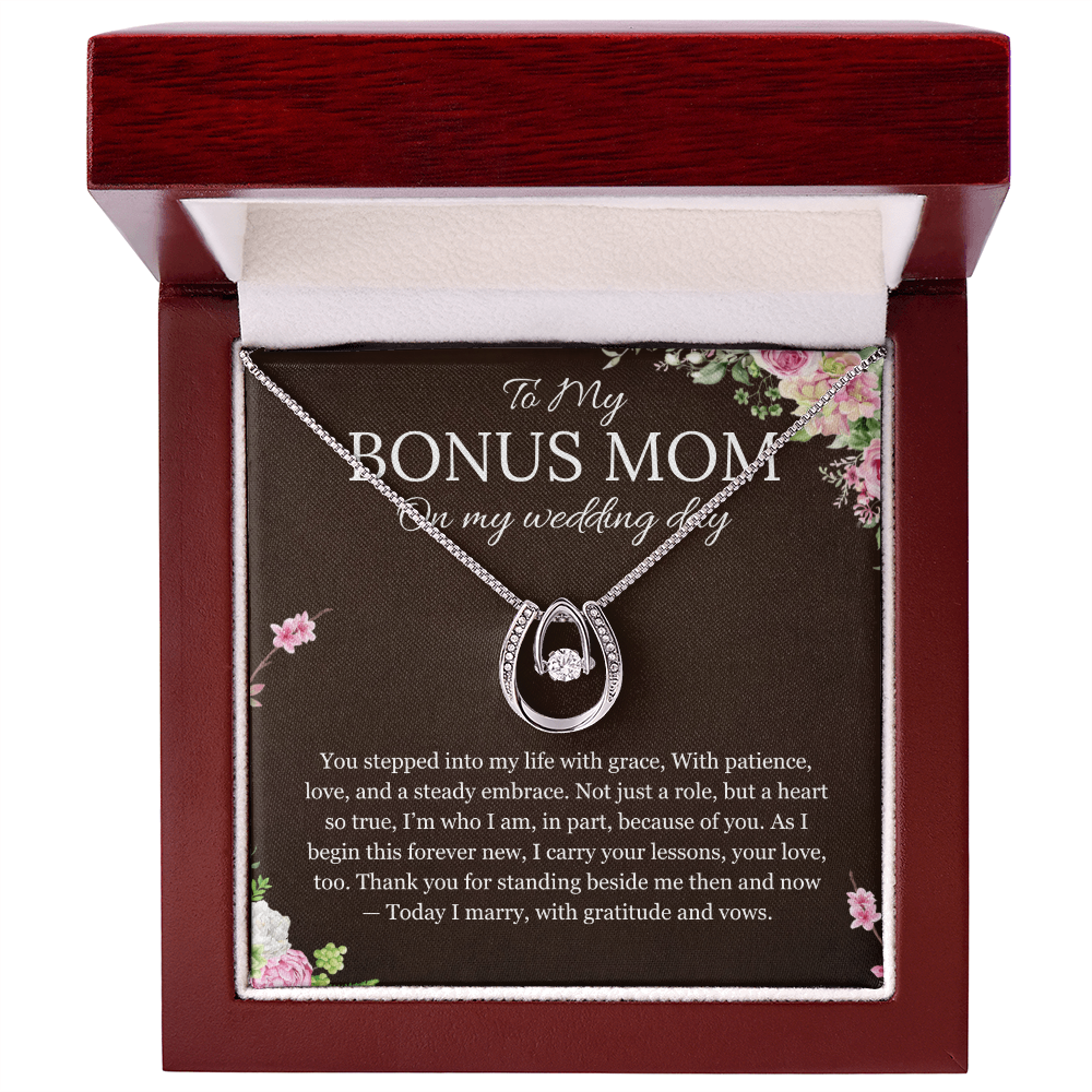 Bonus Mom Gift Necklace from Bride Step Mother Wedding Gift From bride Lucky in Love Gift Necklace From Bride to Stepmom from Stepdaughter