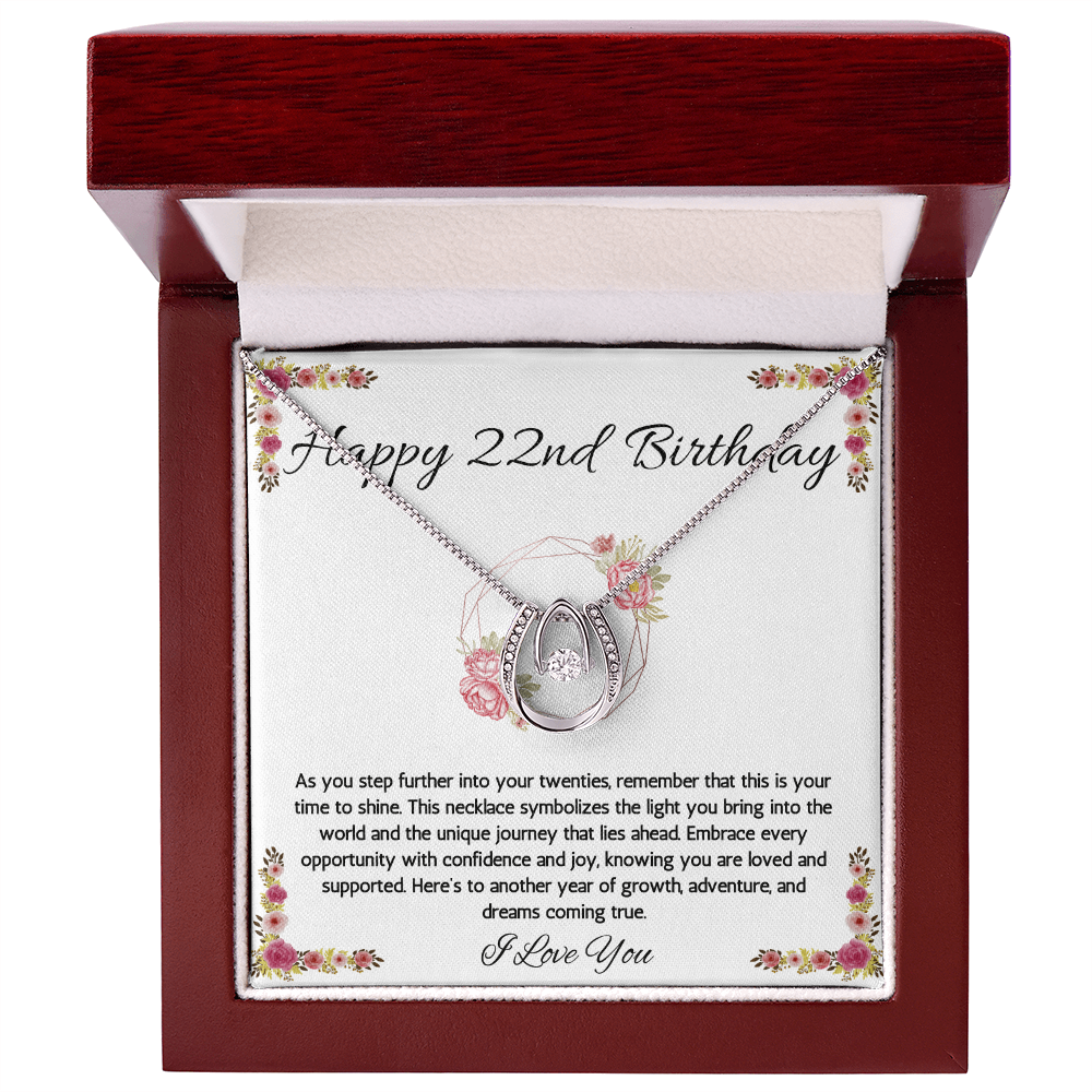 22nd Birthday Women Gift Lucky in Love Message Card Necklace for Daughter Sister Girlfriend Jewelry From dad Mom Brother friend