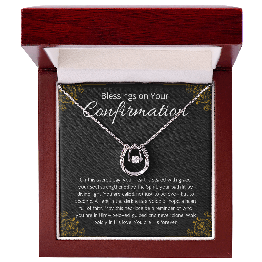 Confirmation Gift For Girls, Lucky in Love Necklace For Daughter, Meaningful Message Jewelry Christian Religious Present for Women