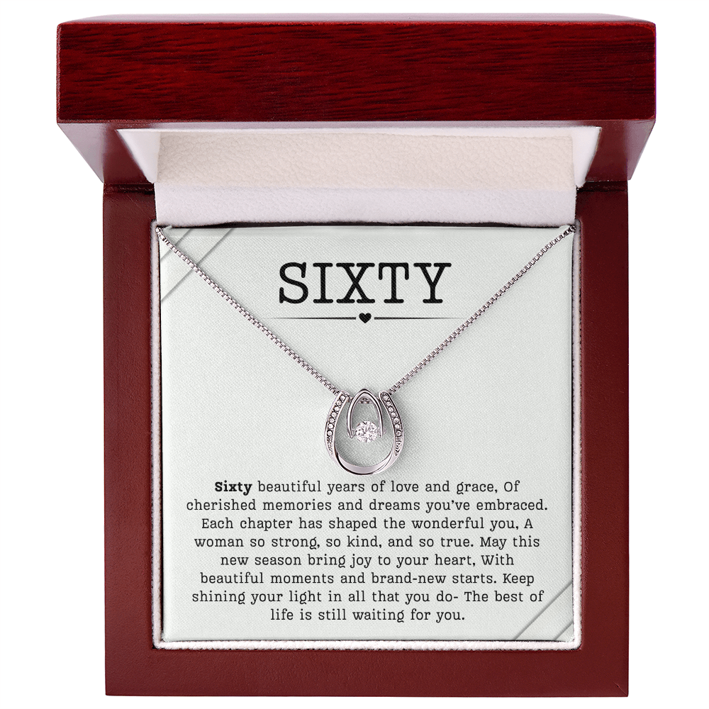 60th Birthday Necklace, Turning 60 Jewelry, Milestone sixty Birthday Gift Lucky in Love Present