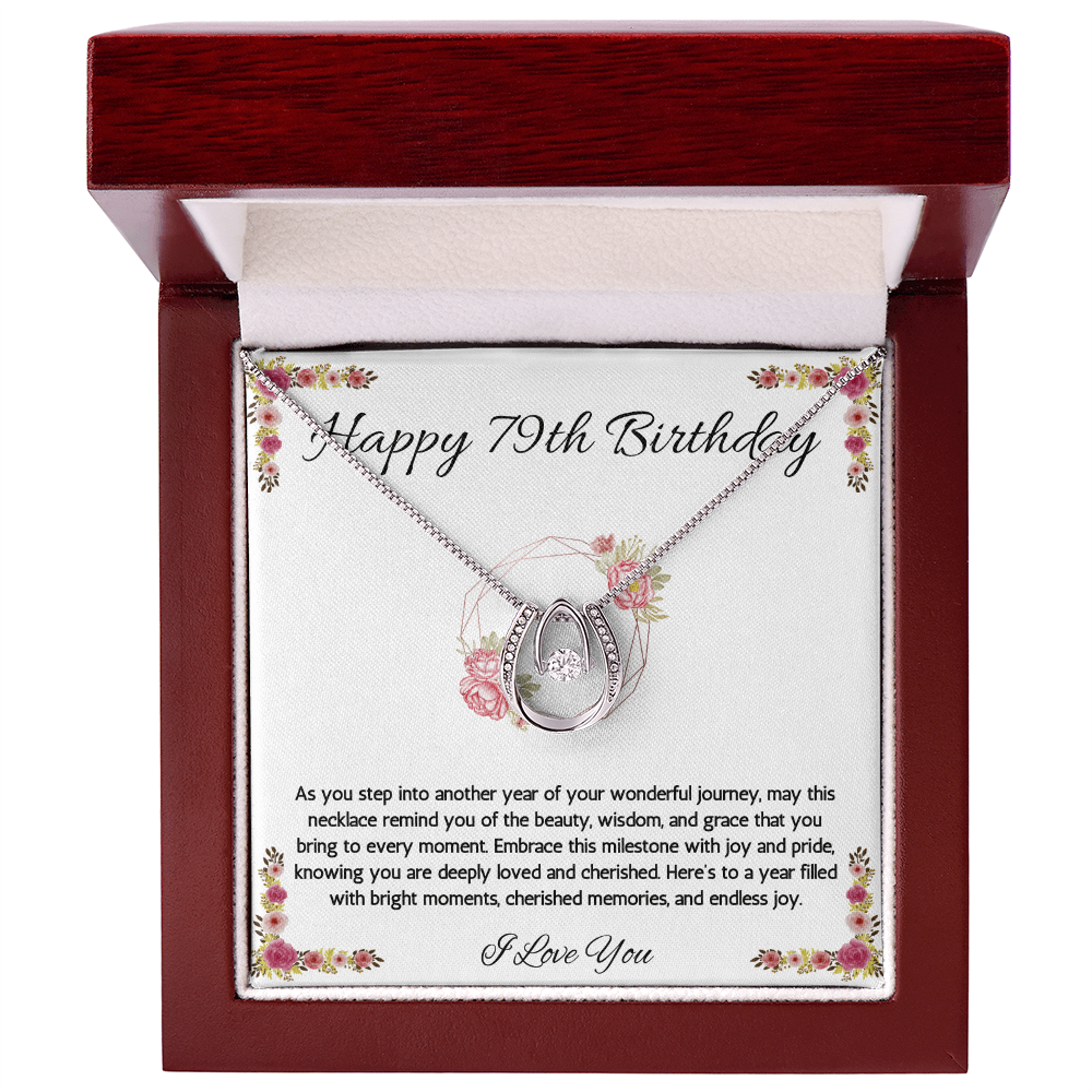 79th Birthday Women Gift Lucky in Love Message Card Necklace for Sister Mom wife Grandma Jewelry From dad Brother friend