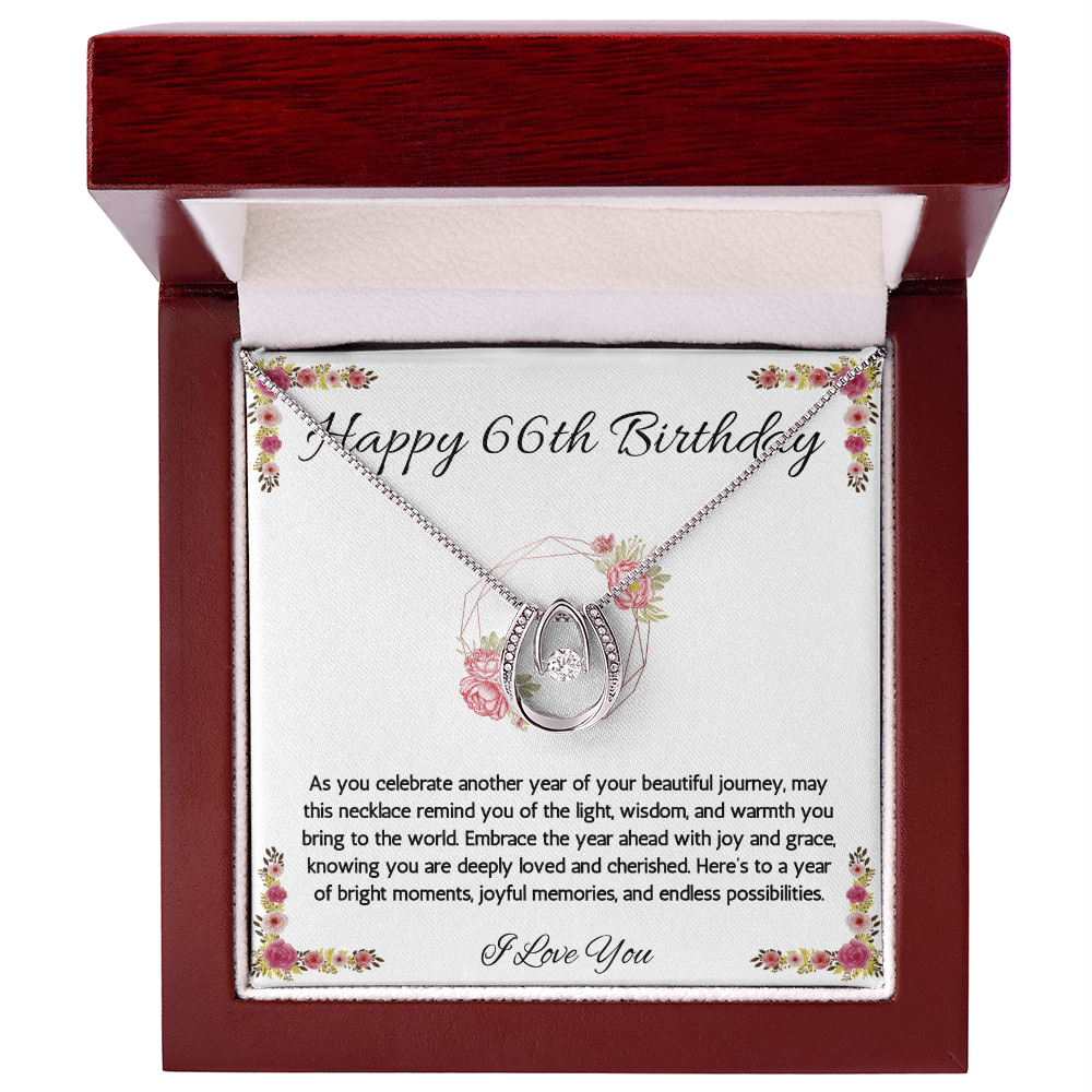 66th Birthday Women Gift Lucky in Love Message Card Necklace for Sister Mom wife Grandma Jewelry From dad Brother friend