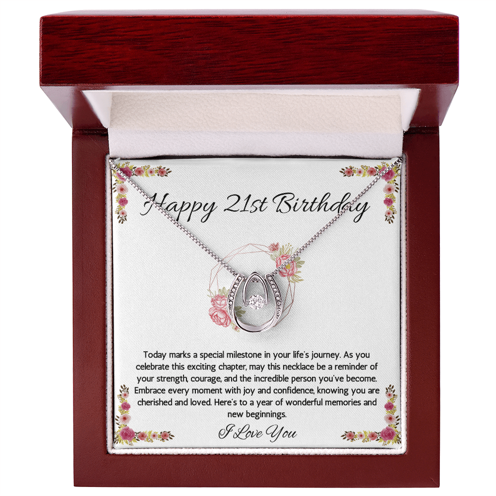 21st Birthday Women Gift Lucky in Love Message Card Necklace for Daughter Sister Girlfriend Jewelry From dad Mom Brother friend