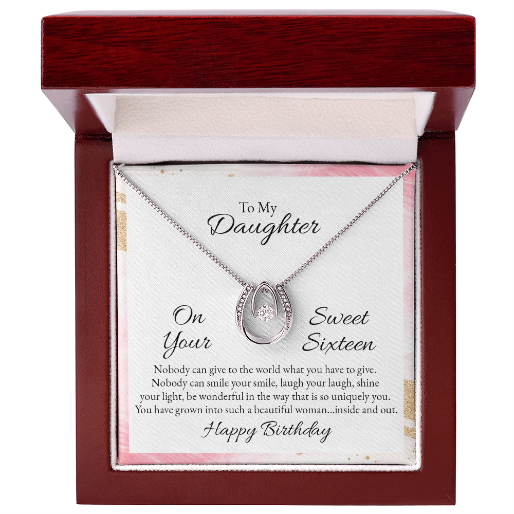 16th Birthday Gift Necklace For Daughter, Sixteenth Birthday Gift Jewelry Necklace for Daughter From  Dad, Mom Lucky In Love Necklace