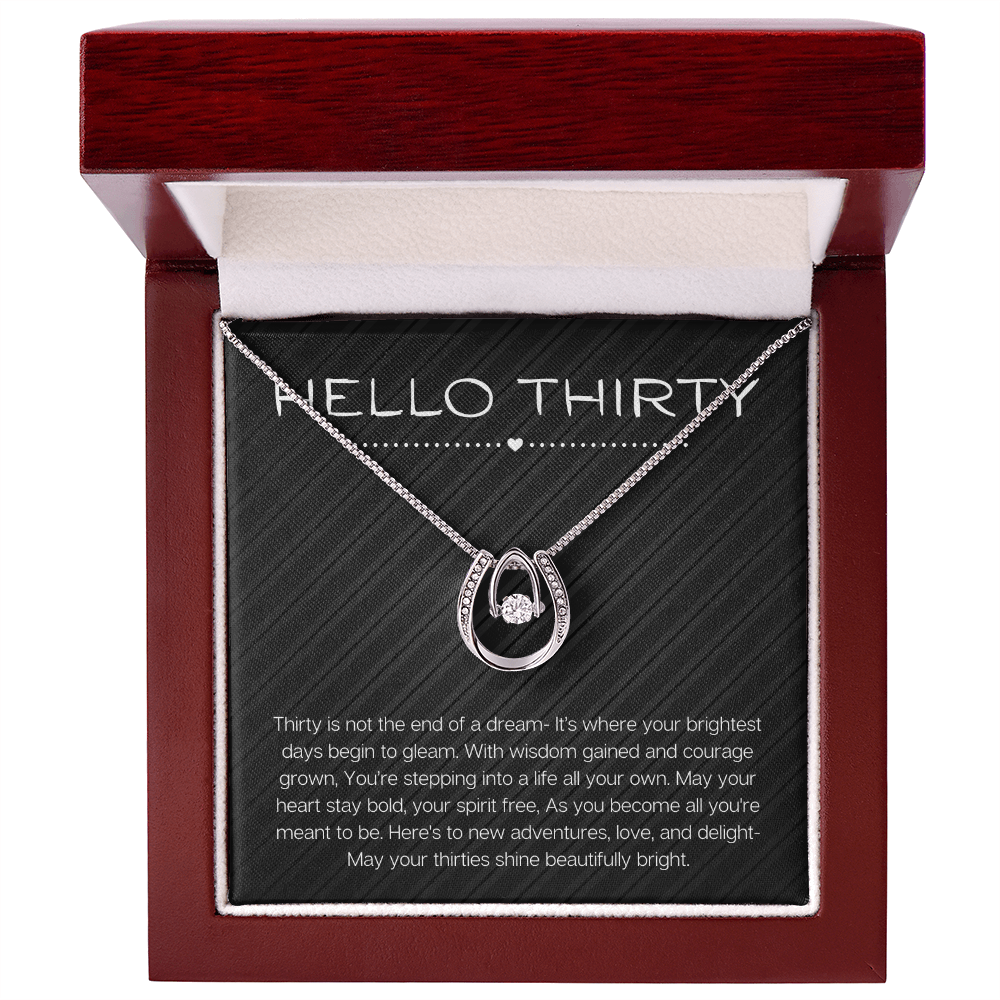 Hello Thirty Necklace, 30th Birthday Gift Jewelry for Her, Turning 30 Present Lucky in Love Necklace