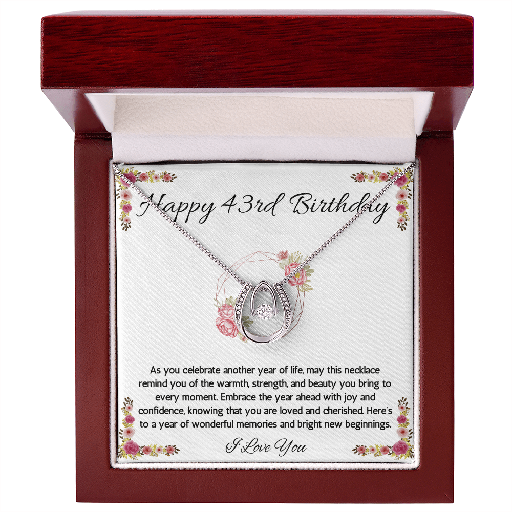 43rd Birthday Women Gift Lucky in Love Message Card Necklace for Daughter Sister Mom wife Jewelry From dad Brother friend