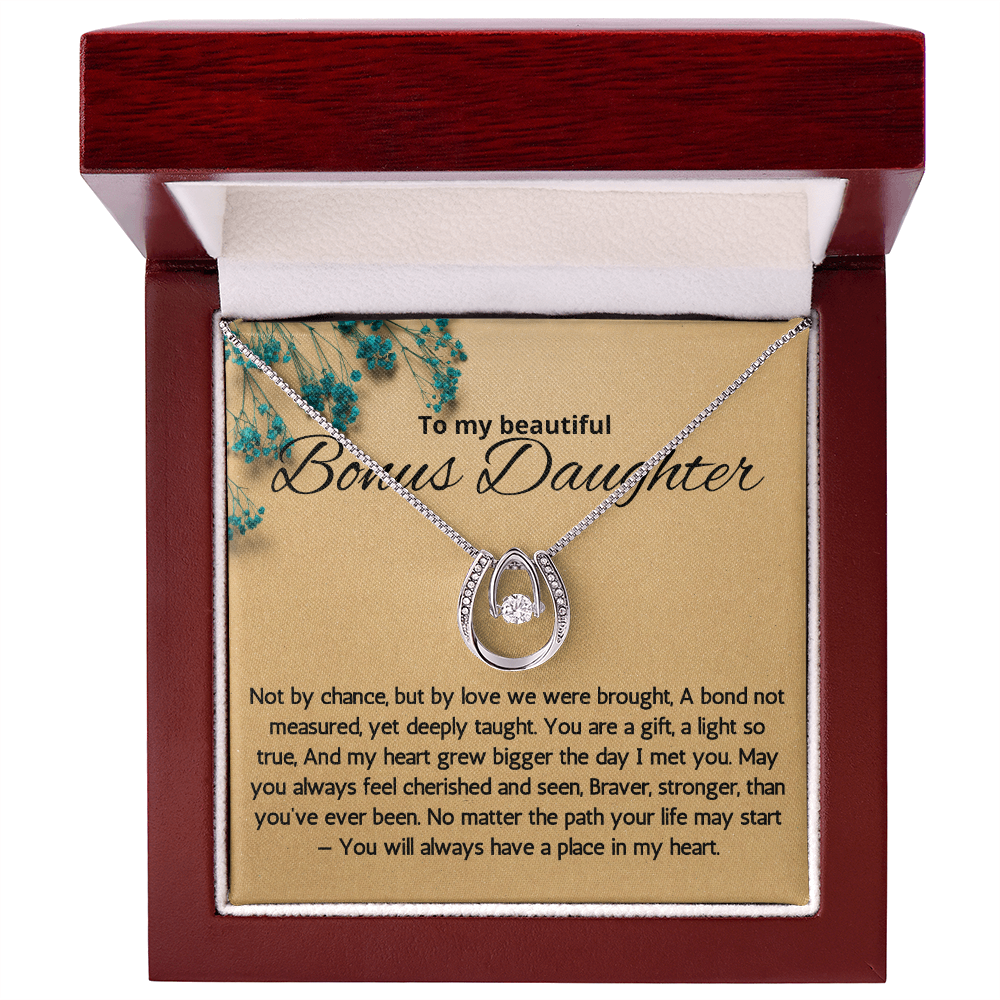 Step Daughter Gift Necklace, Gift Necklace for Bonus Daughter, Stepdaughter Birthday, Wedding Gift, Lucky In Love Necklace from Step Dad Mom