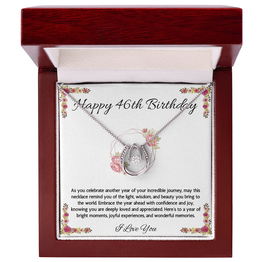 46th Birthday Women Gift Lucky in Love Message Card Necklace for Daughter Sister Mom wife Jewelry From dad Brother friend