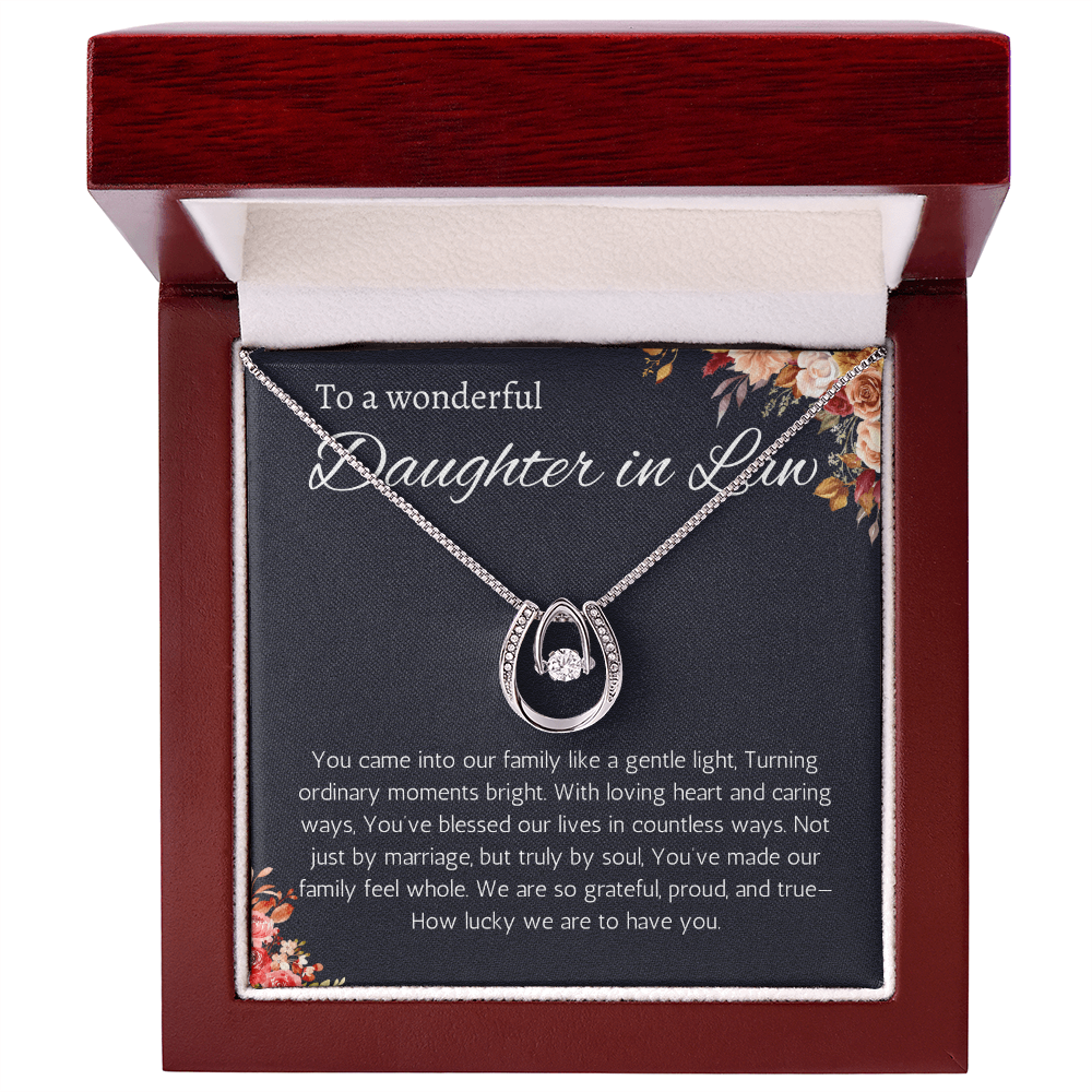 Daughter in Law Gift Necklace Birthday Wedding Gift Necklace for Daughter in Law Lucky in Love Necklace From Mother in Law Father in Law
