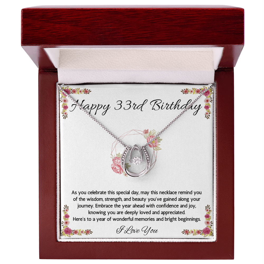 33rd Birthday Women Gift Lucky in Love Message Card Necklace for Daughter Sister Mom wife Jewelry From dad Brother friend