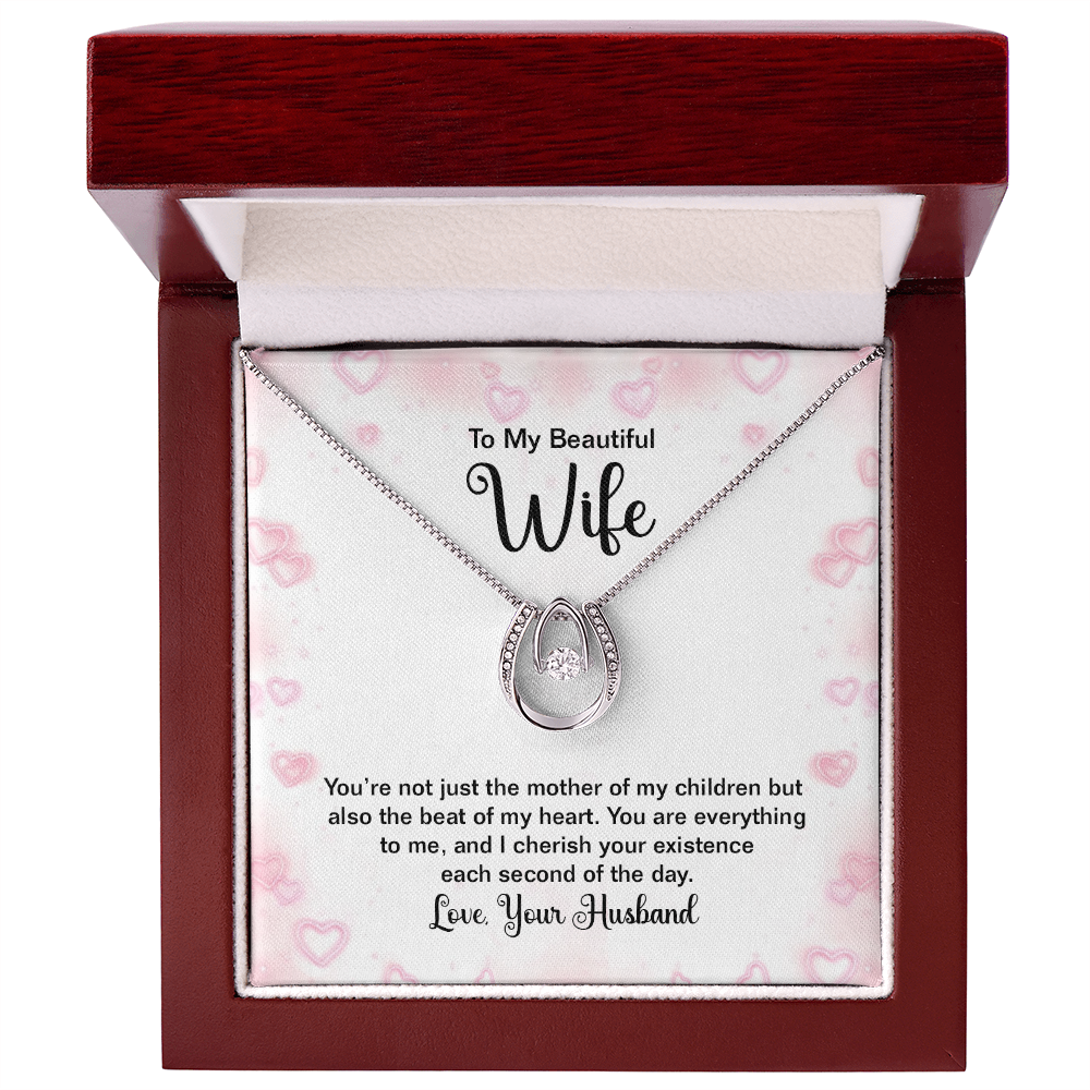 To My Beautiful Wife Birthday Gift Necklace, Anniversary Gift Necklace For Wife, Gift From Husband, Christmas Gift Lucky In Love Jewelry Gift