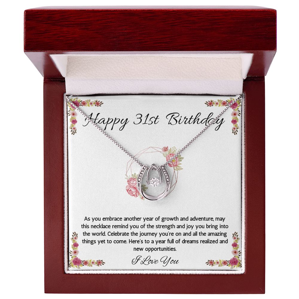 31st Birthday Women Gift Lucky in Love Message Card Necklace for Daughter Sister Girlfriend wife Jewelry From dad Mom Brother friend