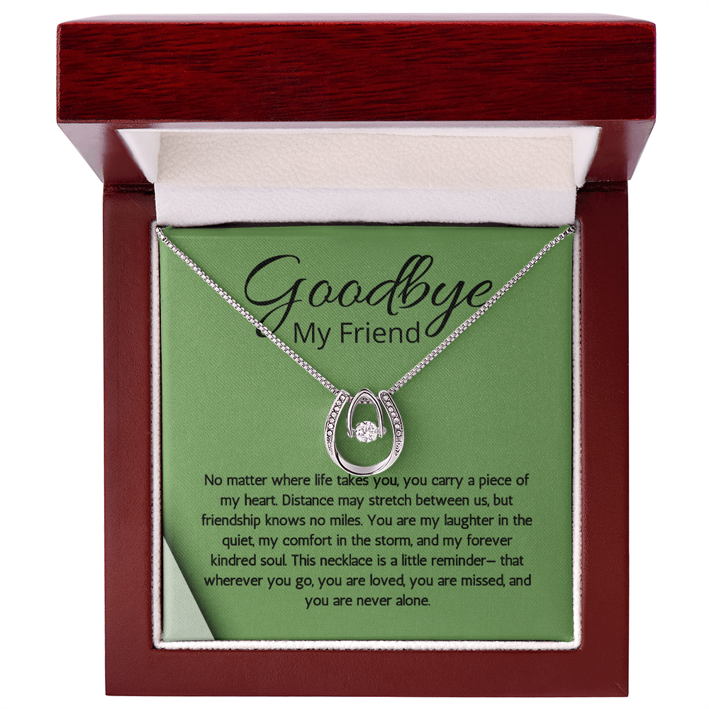 Farewell Necklace for Friend Moving Goodbye Present Lucky In Love Jewelry BFF Bestie Going Away Gift
