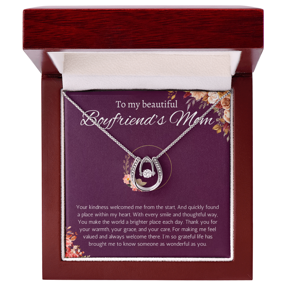 Boyfriends Mom Gift Necklace, Gift for Boyfriends mom From Girlfriend Jewelry Lucky in Love Present