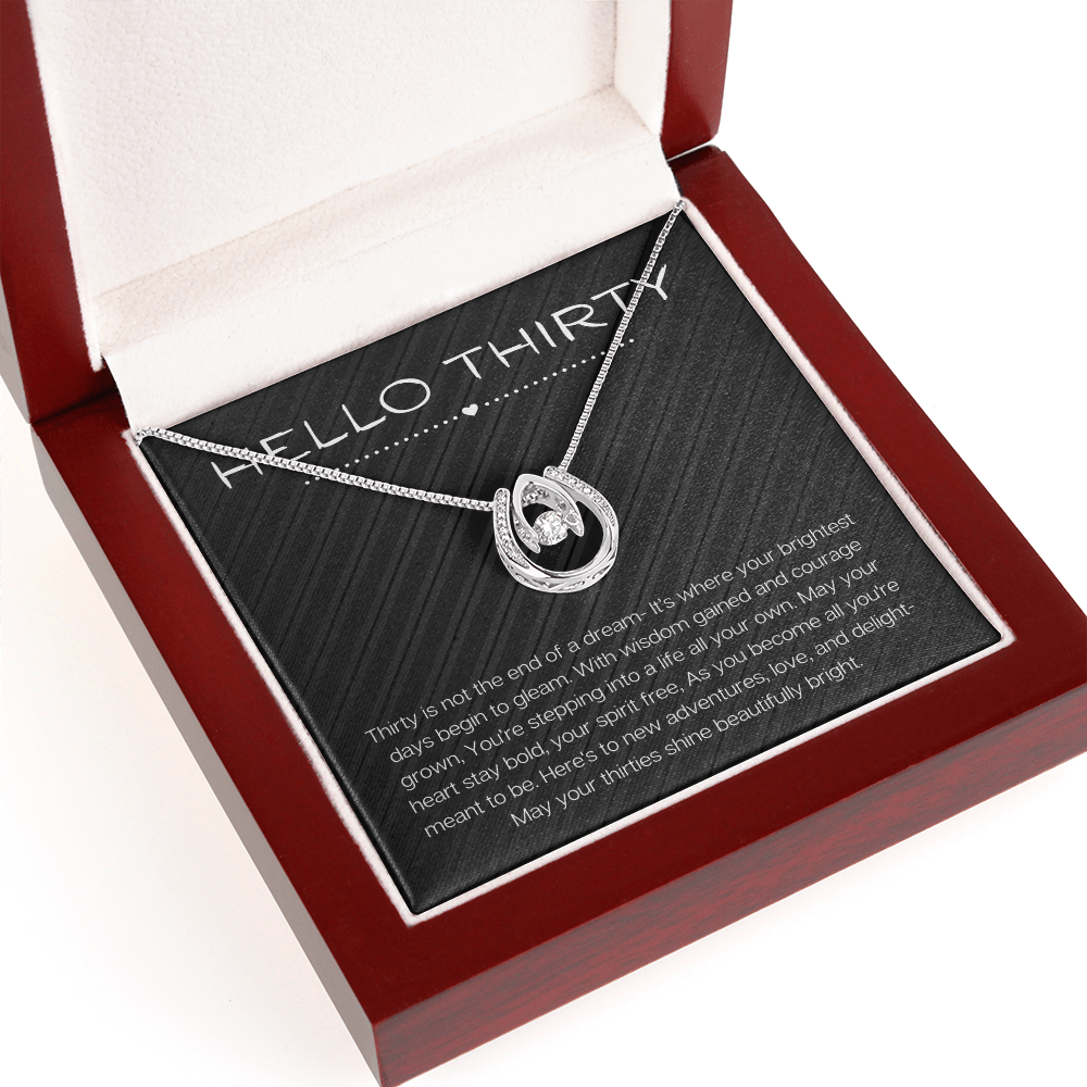 Hello Thirty Necklace, 30th Birthday Gift Jewelry for Her, Turning 30 Present Lucky in Love Necklace