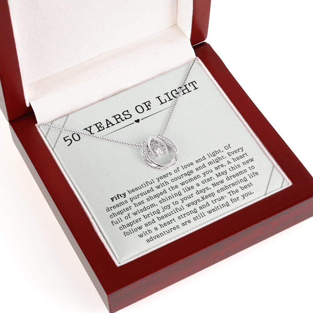 50th Birthday Necklace, Turning 50 Jewelry, Milestone Fifty Birthday Gift Lucky in Love Present