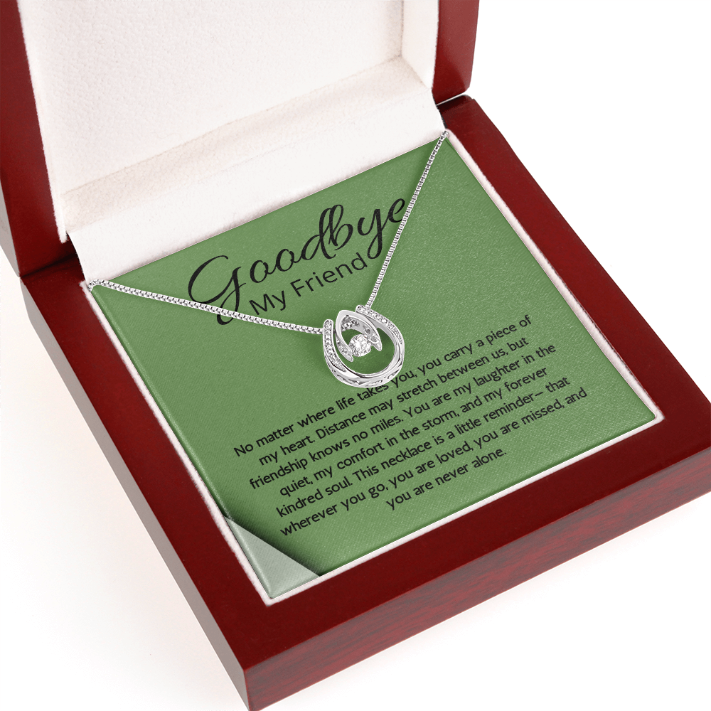 Farewell Necklace for Friend Moving Goodbye Present Lucky In Love Jewelry BFF Bestie Going Away Gift