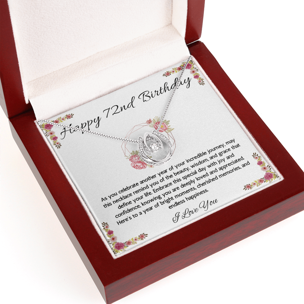 72nd Birthday Women Gift Lucky in Love Message Card Necklace for Sister Mom wife Grandma Jewelry From dad Brother friend