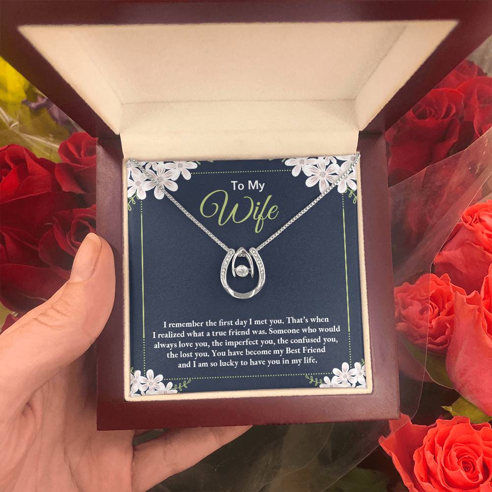 Wife My True Friend Gift Necklace, Birthday Gift Necklace For Wife, Lucky In Love Gift Necklace For Wife, Anniversary, Valentines Gift from Husband