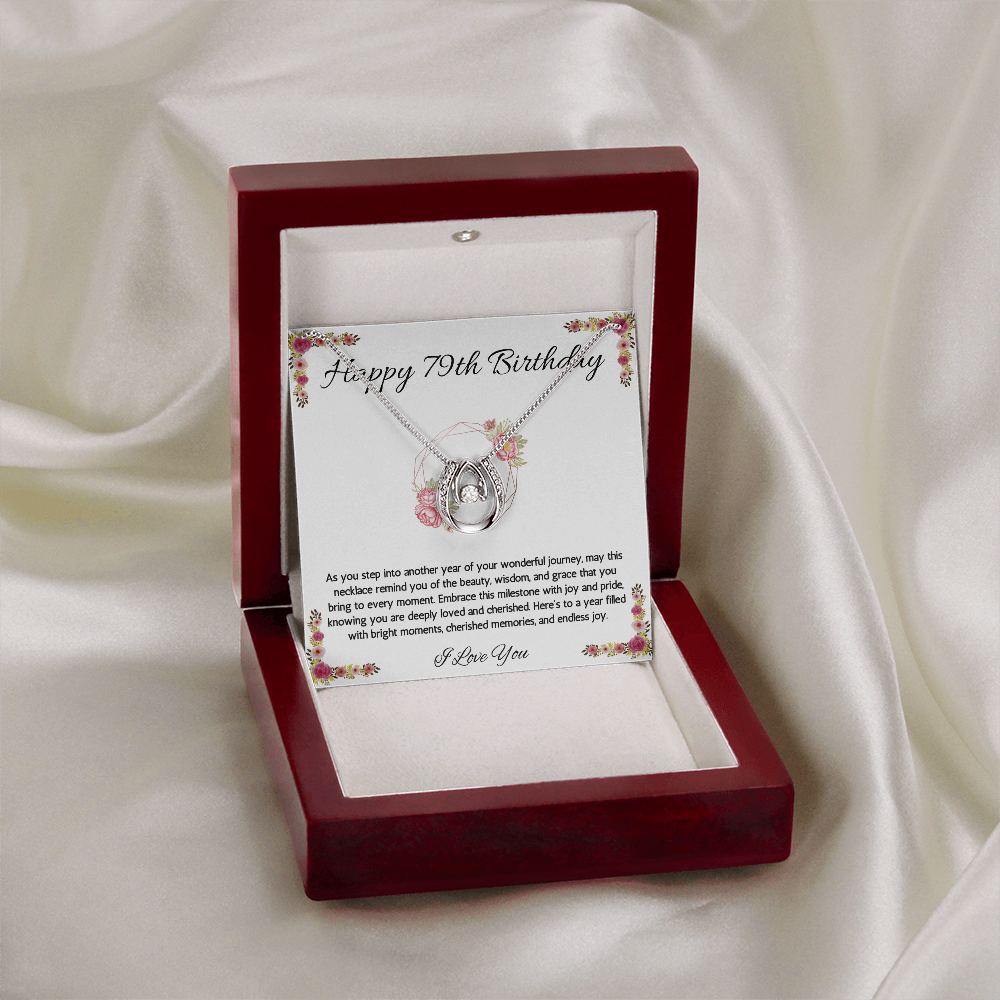 79th Birthday Women Gift Lucky in Love Message Card Necklace for Sister Mom wife Grandma Jewelry From dad Brother friend