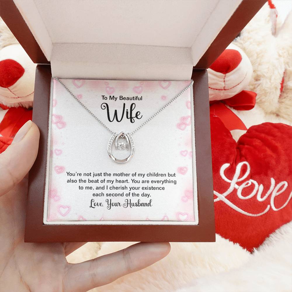 To My Beautiful Wife Birthday Gift Necklace, Anniversary Gift Necklace For Wife, Gift From Husband, Christmas Gift Lucky In Love Jewelry Gift