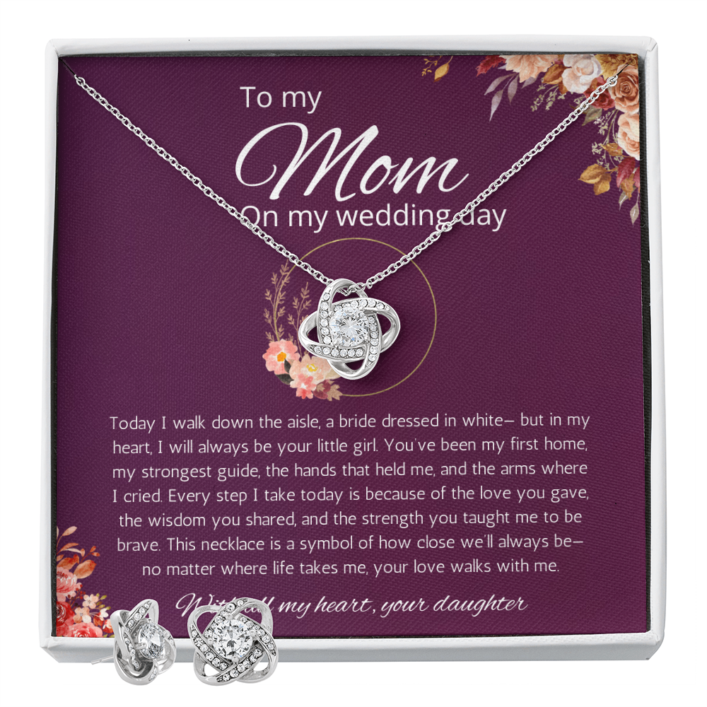 Mother of Bride Gift From Daughter Mother of the Bride From Bride Love Knot Necklace and Earring set Wedding Gift, Engagement Gift from Daughter