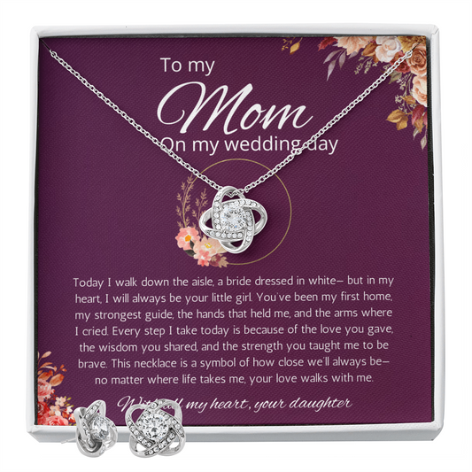 Mother of Bride Gift From Daughter Mother of the Bride From Bride Love Knot Necklace and Earring set Wedding Gift, Engagement Gift from Daughter