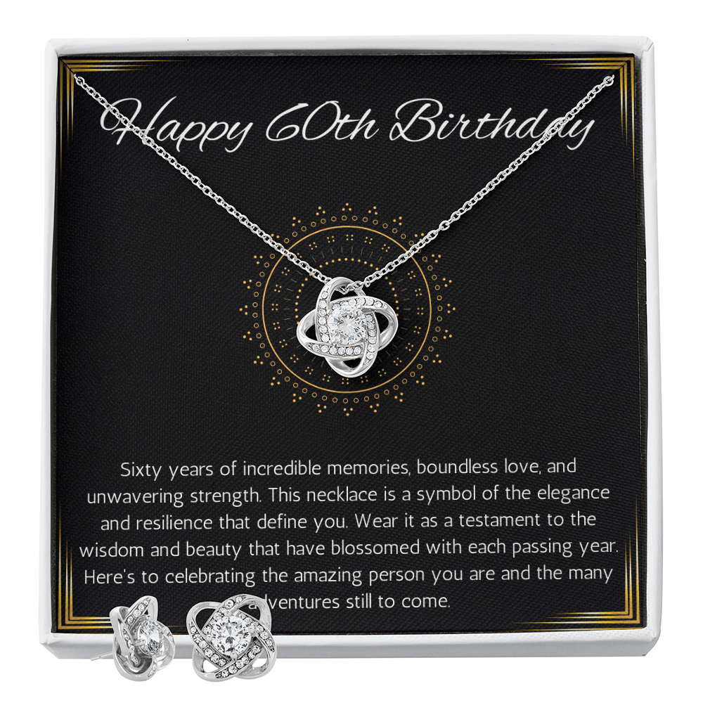 60th birthday gift for women, 60th birthday gift necklace for mom, grandma, nana, sister love knot Necklace and earring for 60th birthday