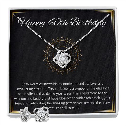 60th birthday gift for women, 60th birthday gift necklace for mom, grandma, nana, sister love knot Necklace and earring for 60th birthday