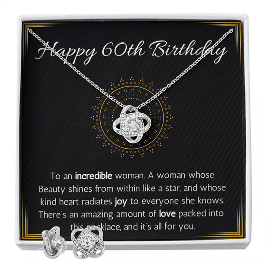 Happy 60th birthday jewelry gift for woman turning 60 necklace and Earring Set, 60th birthday gift necklace for sister, friend, wife, mom