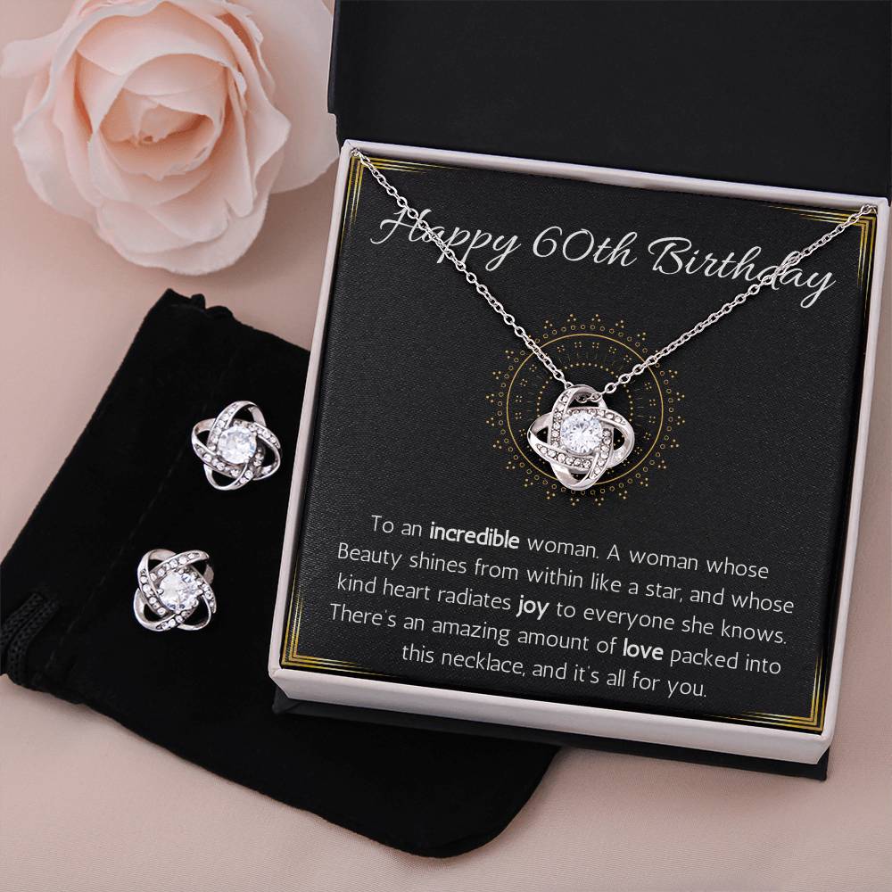 Happy 60th birthday jewelry gift for woman turning 60 necklace and Earring Set, 60th birthday gift necklace for sister, friend, wife, mom